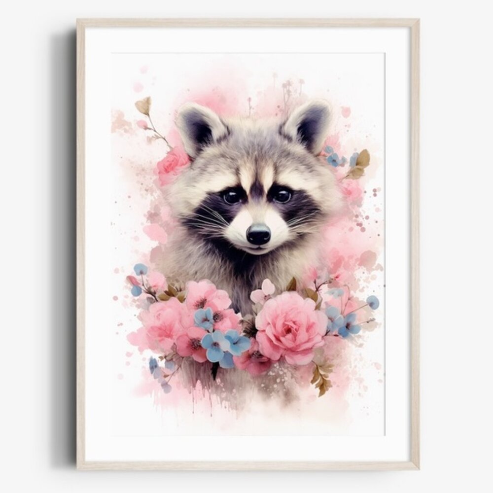 Cute Raccoon Watercolor Wall Art Illustration Print Poster Card Unframed